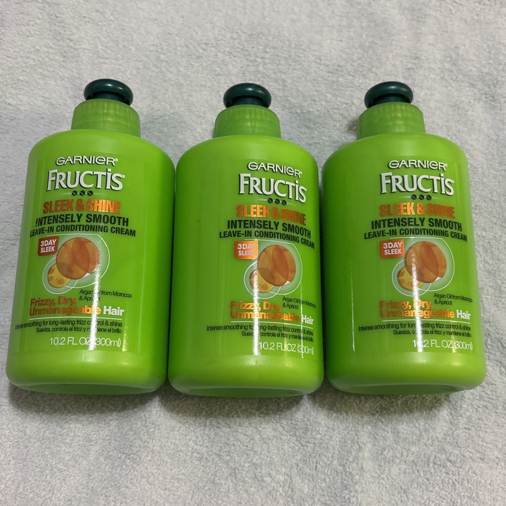 Lot Of 3 Garnier Fructis Sleek and Shine Leave In Conditioner with Argan Oil
